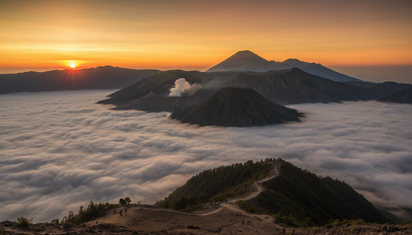 Gunung Bromo dengan pemandangan matahari terbit