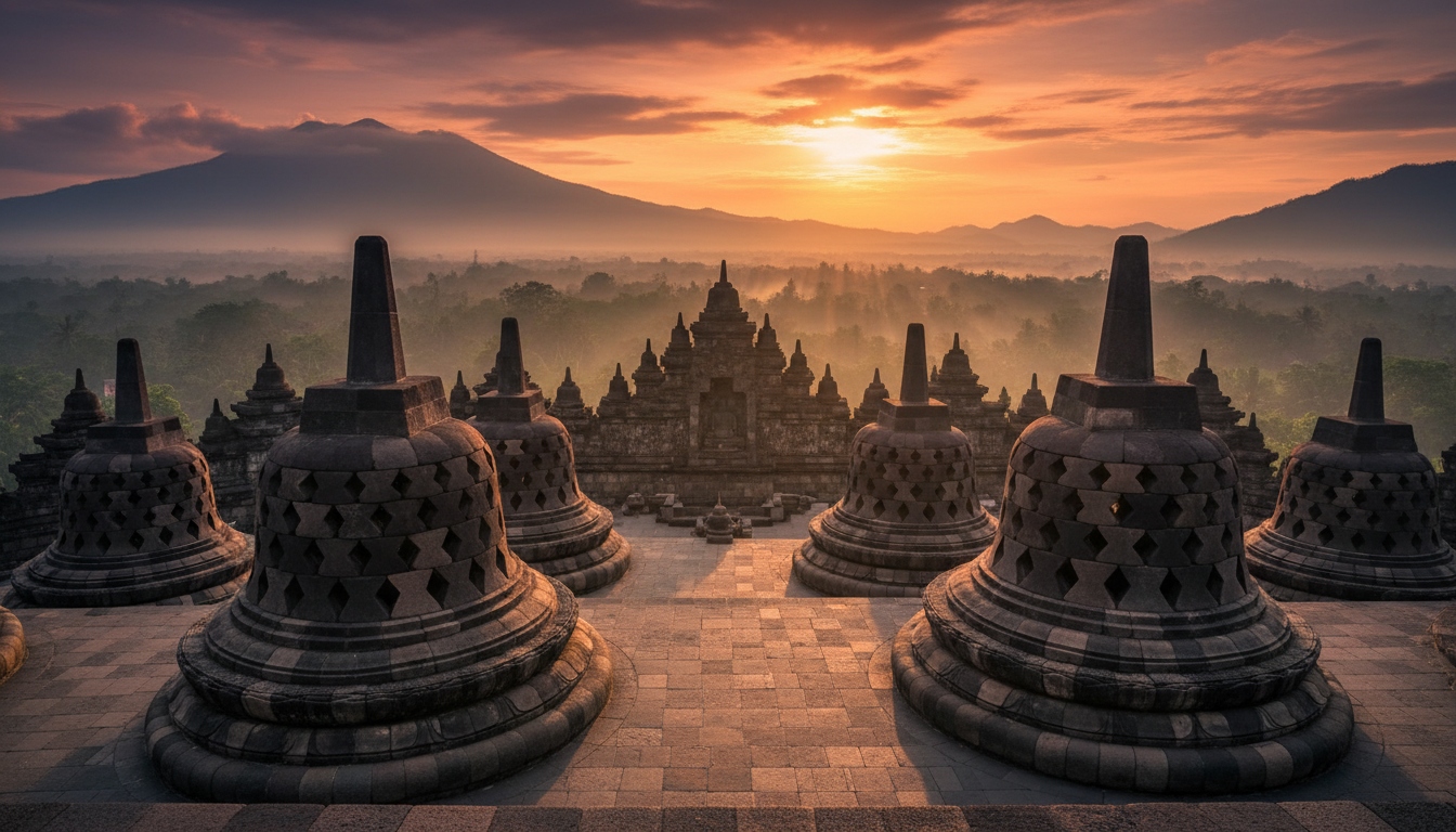 Candi Borobudur megah di pagi hari